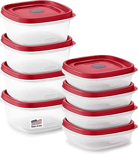 Rubbermaid 16-Piece BPA-Free Plastic Food Storage Set, Red Vented Lids
