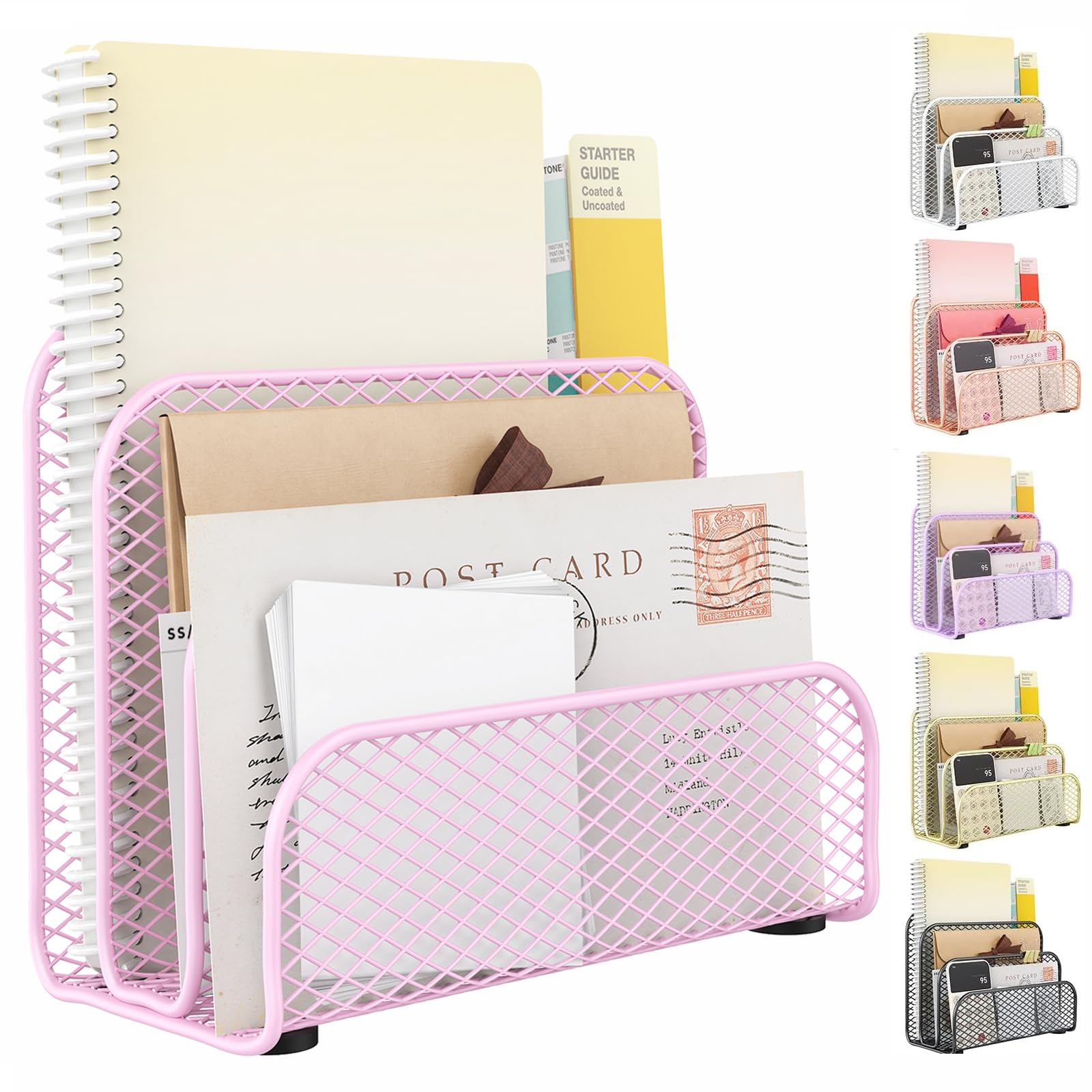 gianotter Mail Organizer Countertop, Metal File Holder with 3-Slot, Pink Desk Accessories for Women Office (Pink)