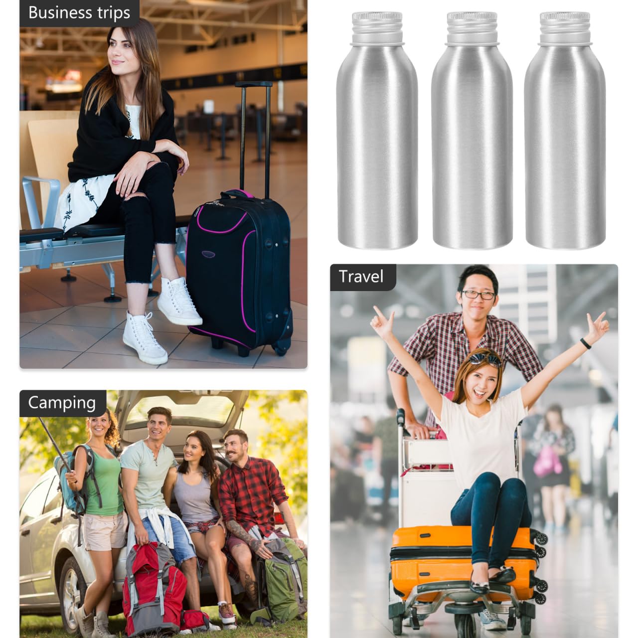 3 Pack 100ml Aluminium Travel Bottles with Caps - Image 3
