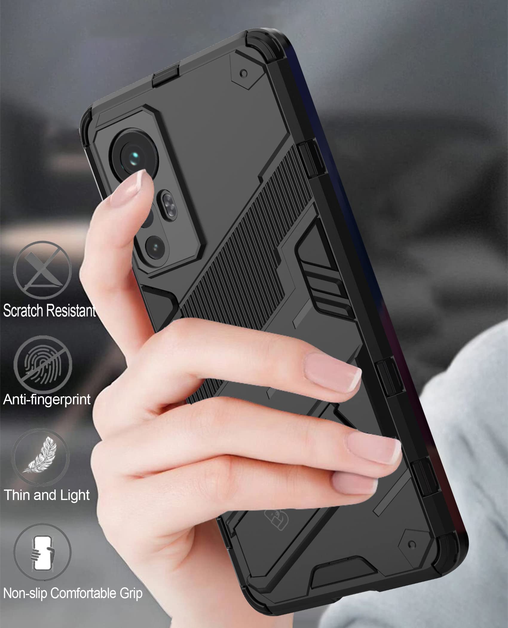 Schutzhülle Für Xiaomi 12S Ultra – Stoßfest, Mit Magnet-Ständer & Halterung Fürs Auto, Militärgeprüft, Schwarz