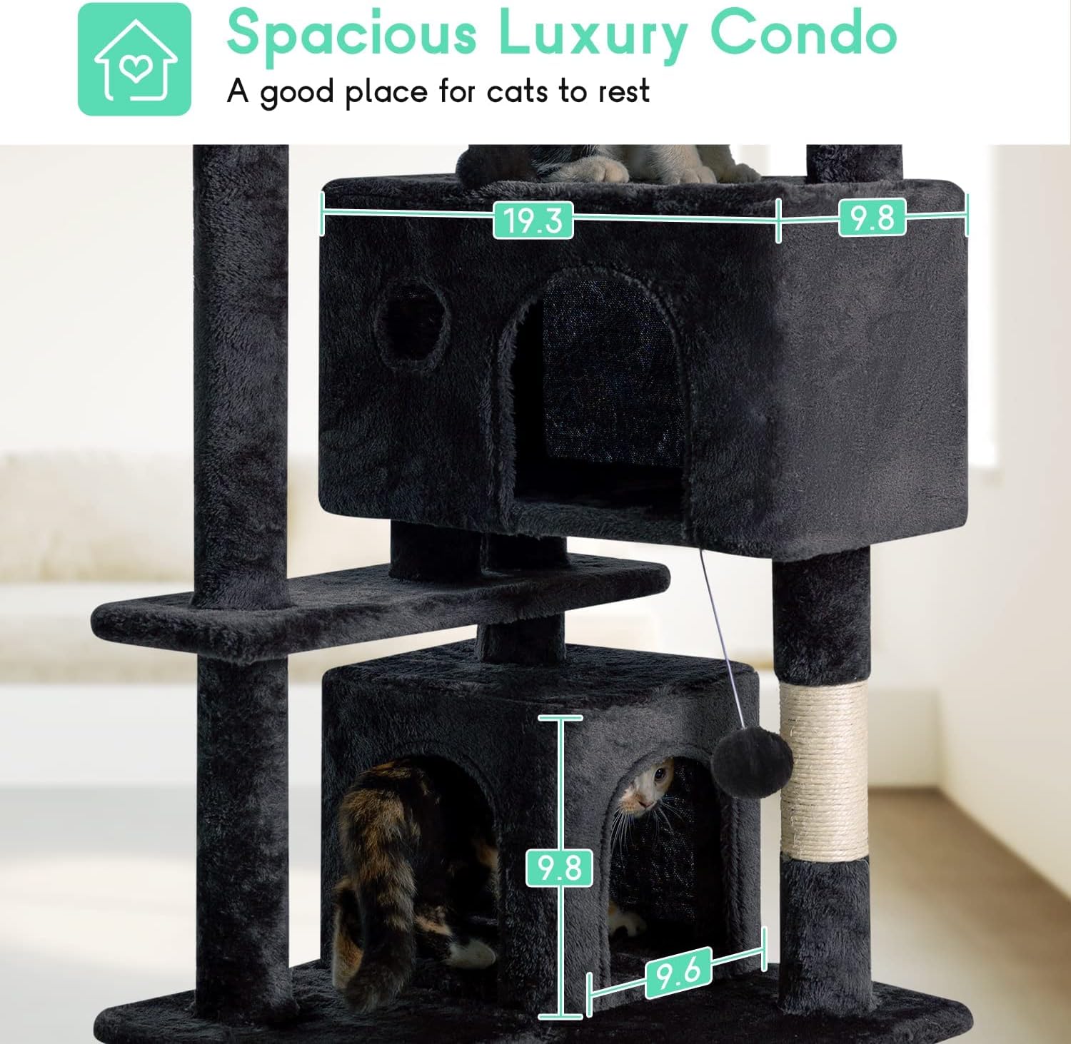 BestPet 54in Multi-Level Cat Tree Tower with Cat Scratching Post Stand House Furniture Kitty Activity Tree Center for Indoor Cats,Dark Grey
