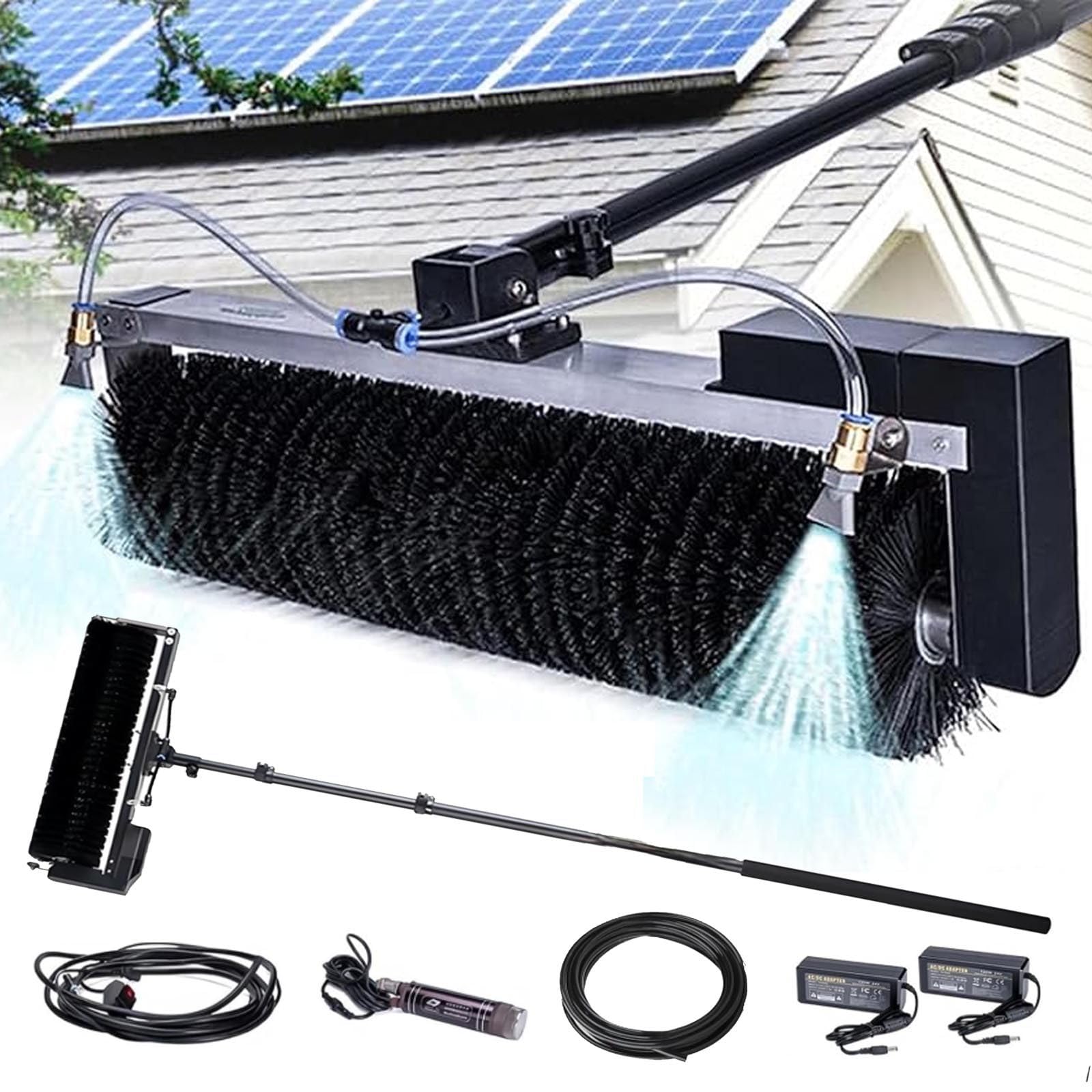 AYCDL Electric Solar Panel Cleaning Tool - 60cm Roller Brush, 5.5m Telescopic Water Fed Pole, Fast 150-300 RPM, Efficient Solar PV Cleaning Kit for Home & Commercial,3.5m