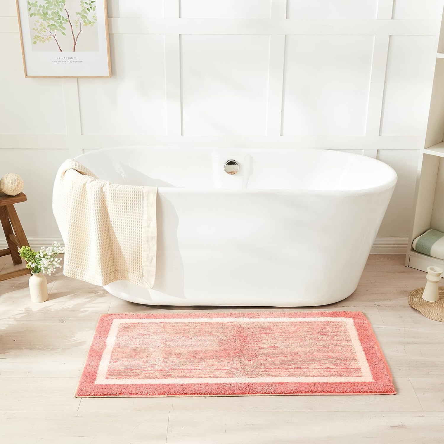 CozeCube Bath mats for Bathroom Non Slip, Fluffy Absorbent Microfiber Bath mat Washable, Aesthetic Bathroom Rugs, Small Blossom Pink Bath mat, Blossom Pink, 24" x 16" - Image 4