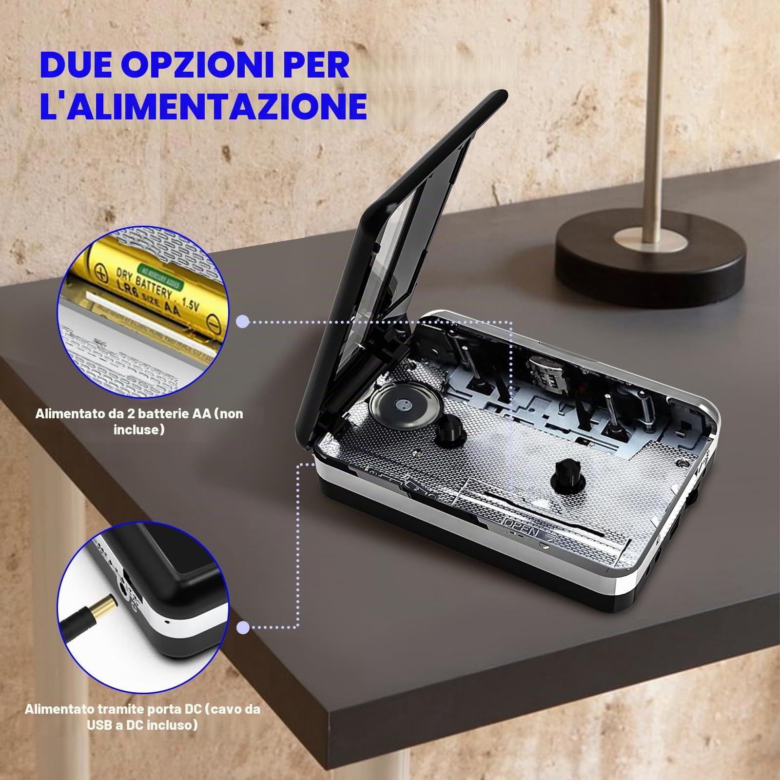 Lettore di Cassette Portatile, Converte in MP3, Compatibile con Computer, Riavvolgimento Automatico, Registrazione Digitale