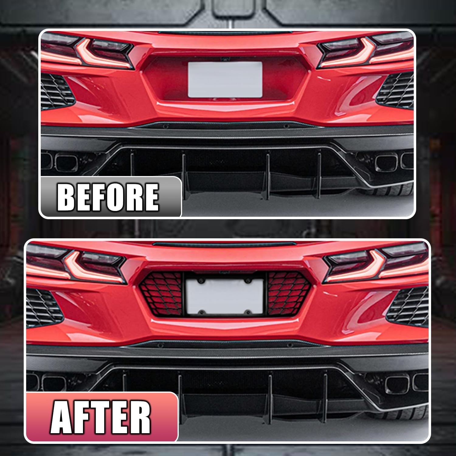 Rear License Plate Frame,Aluminum License Backing Frame Cover Grill Vent Insert, License Plate Trim Base Accessories for Corvette C8 Stingray Coupe Z51 Convertible HTC 2020+ (RED)