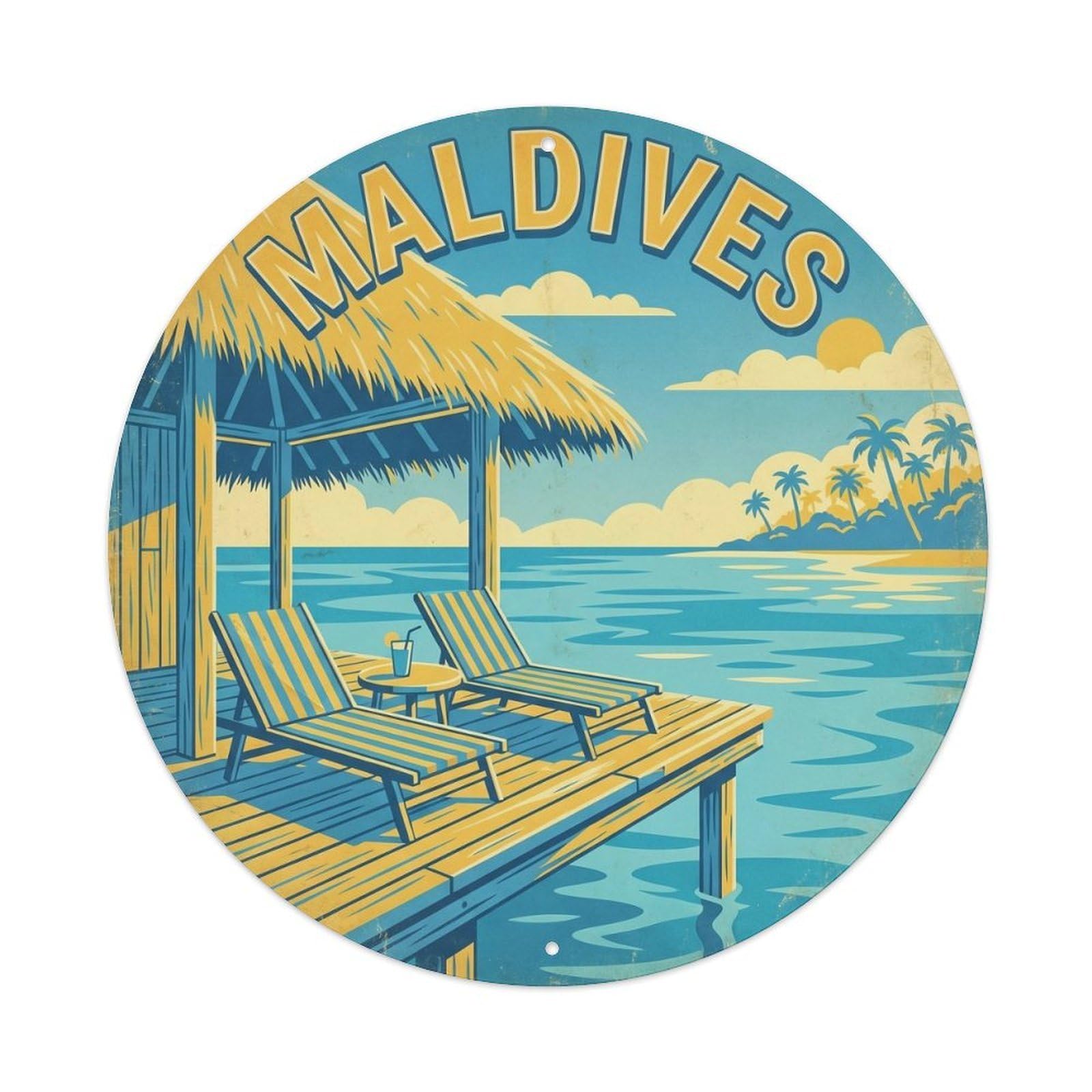 Island Lagoon Maldives Heritage Coral Reef Metal Tin Sign