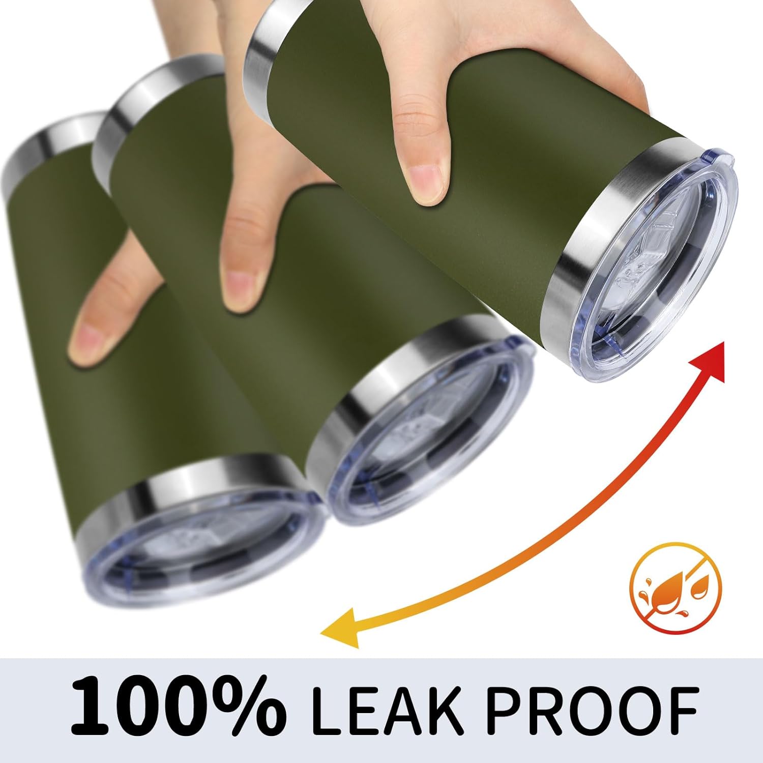 20oz Stainless Steel Tumbler with Lid, Travel Mug - Double Wall Vacuum Powder Coated Cup - Army Green, 1 Pack - Image 2