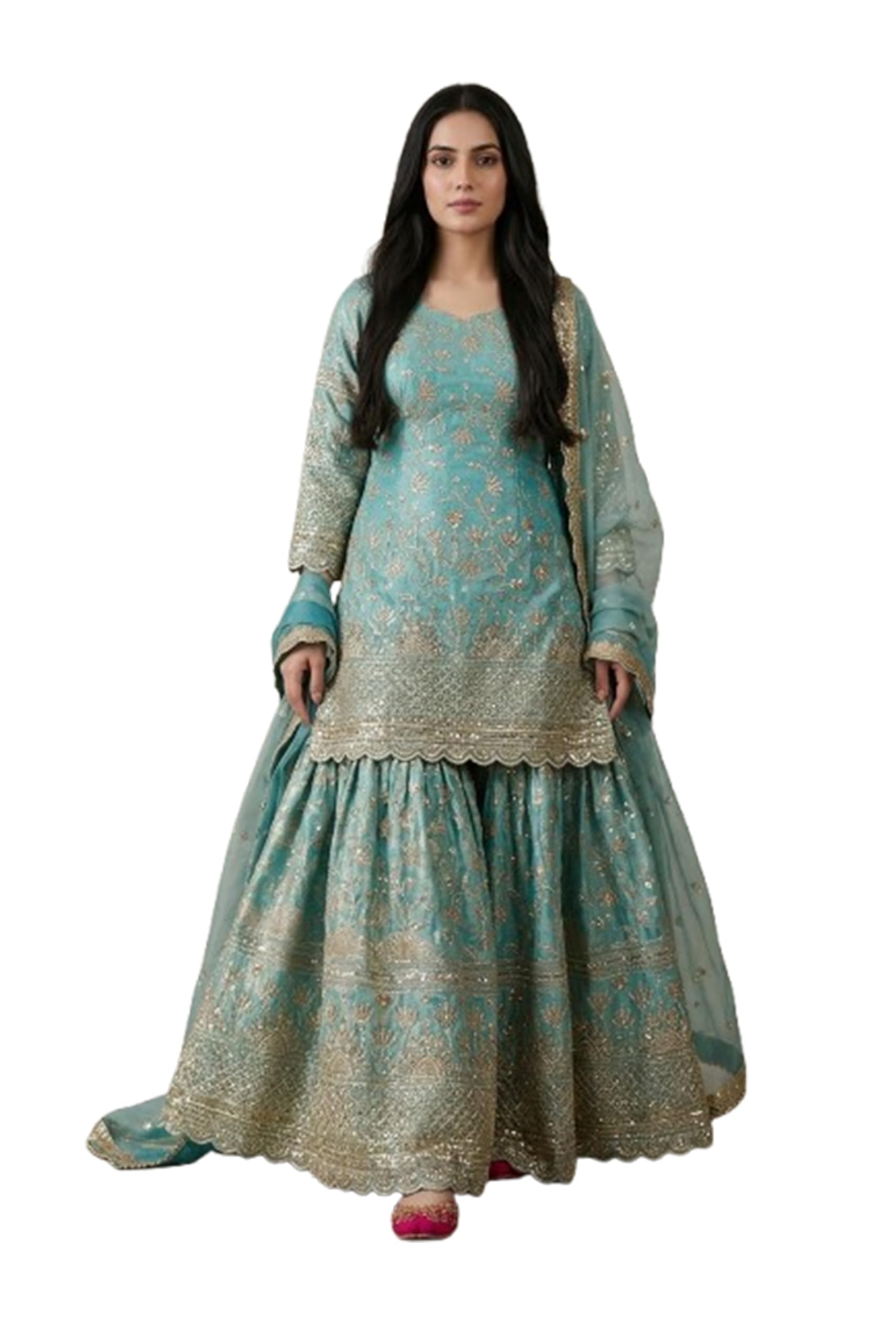WOMEN'S Crepe Elegant Stitched Salwar Suit – Long Kurti with Embellished Sleeves, Wedding & Festival Collection (SF201526 Brown free-size)-image-25