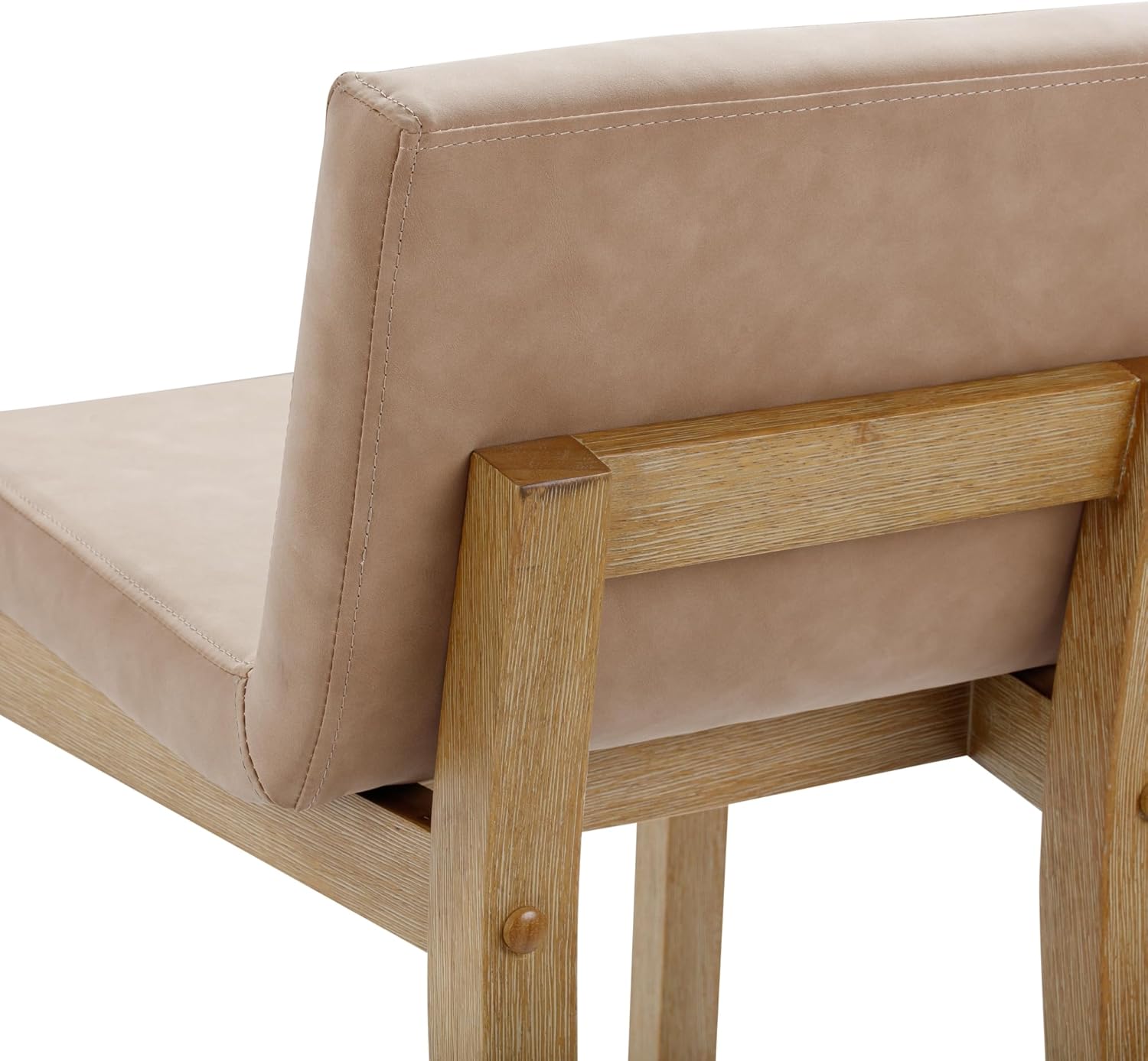 Nathan James Gracie Modern Upholstered Bar Chair, Wooden Bar Stool for Kitchen Island with Faux Leather Upholstery, Light Brown, Set of 2