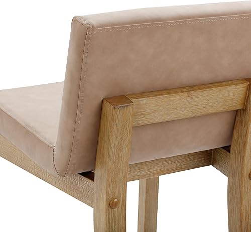 Vista 76 de Nathan James - Gracie - Moderno taburete alto con respaldo, silla alta tapizada con lino texturizado natural y patas de madera cepillada