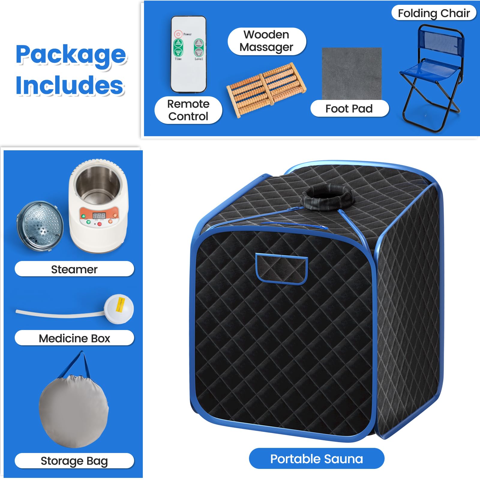 HOMASIS Mini Sauna De Vapor Portátil, Tienda de Sauna Plegable De Vapor 2 L, Sauna Para Hogar Con Control Remoto, Masajeador Móvil con 9 Grados De Temperatura Y Temporizador, 85x84x106cm (Negro)