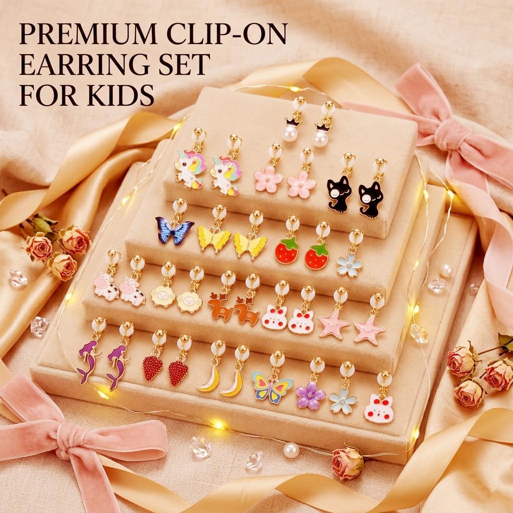 20 Pairs Clip on Earrings Pack - Cute Animal Designs, Non-Pierced for women with No Ear Holes,Cute Animal Clipon Earrings Pack