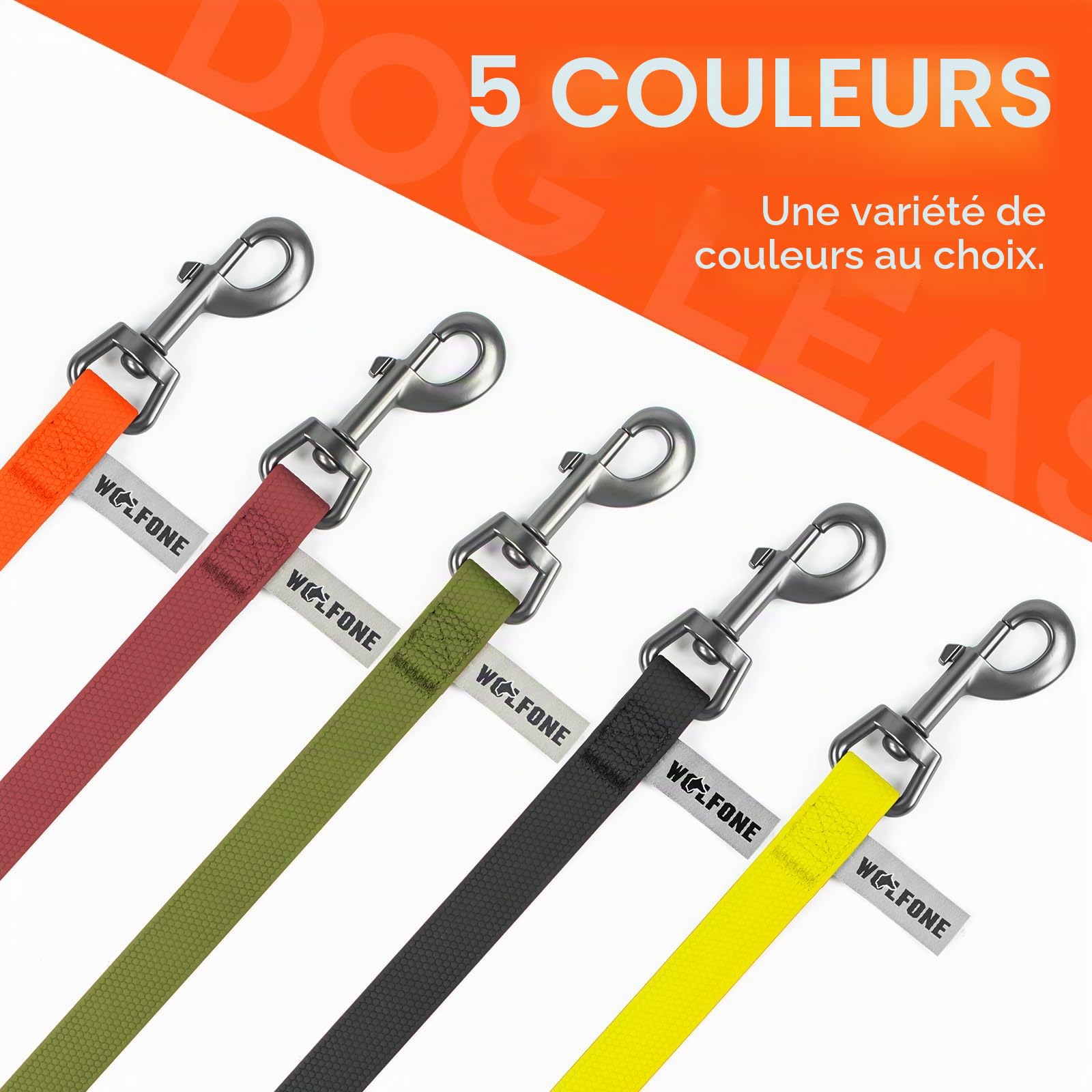 Wolfone Laisse de Dressage Robuste pour Chien avec poignée antidérapante et imperméable pour activités de Plein air Orange 15 m