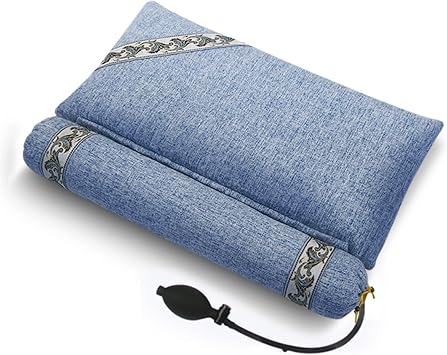 Adjustable Neck Buckwheat Pillows for Pain Relief Sleeping, Enhanced Ergonomic Contour Shoulder Support, No Smell Orthopedic Bed Pillow,Post Shoulder Support,Pure Blue