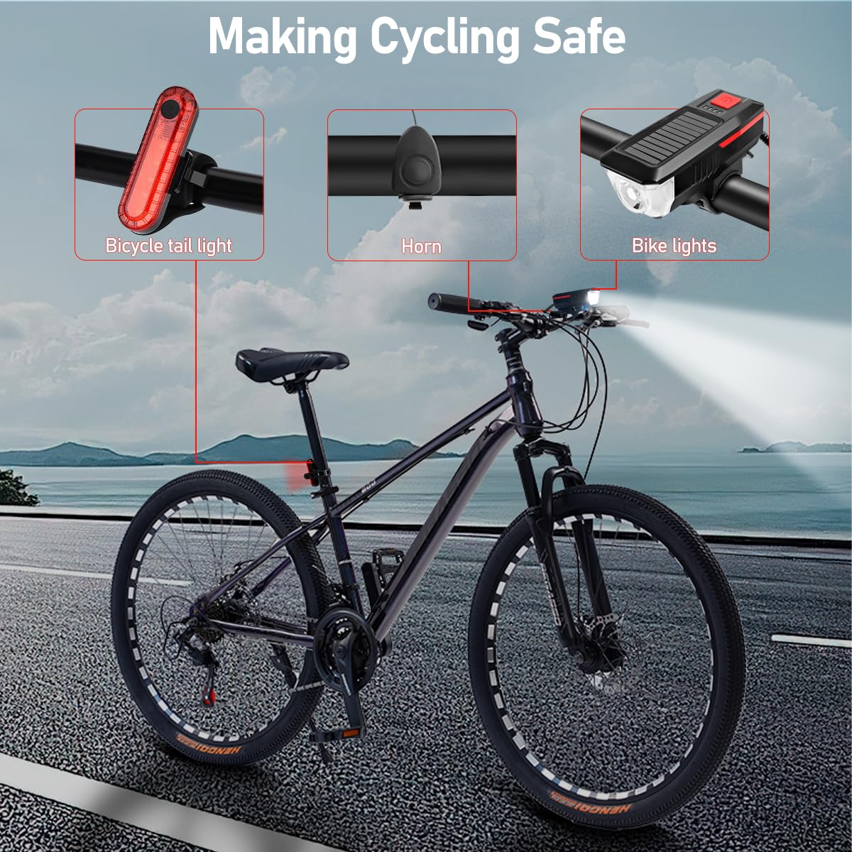 LEDHOLYT Luci solari ricaricabili della bici, luci ultra luminose della bicicletta di notte