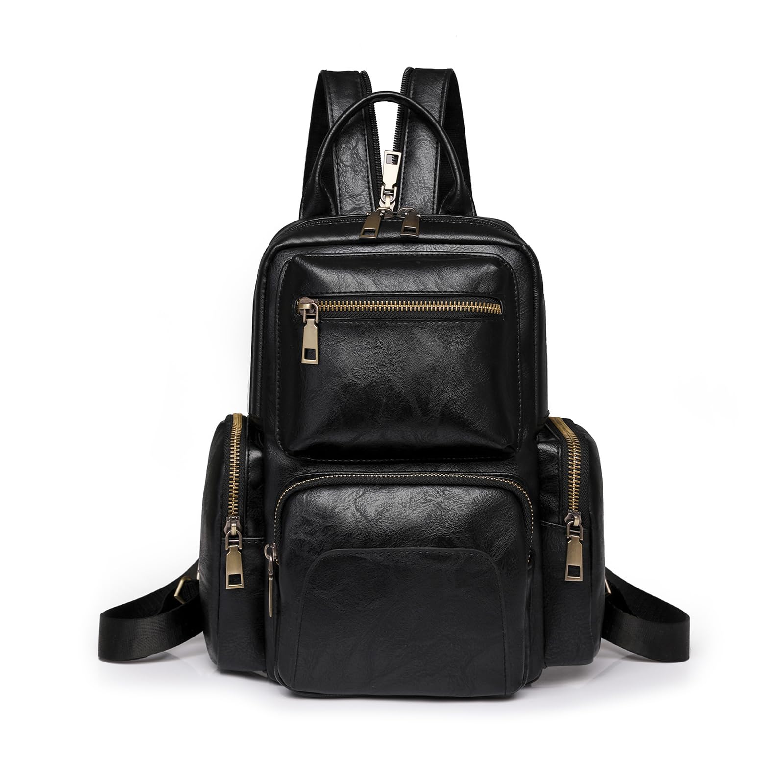 Nicole & Doris Women's Black Small Backpacks For Vintage Daypack Multi Pocket Backpack Chest Bag Multifunctional Rucksack Pu Leather Sling Satchel Bag