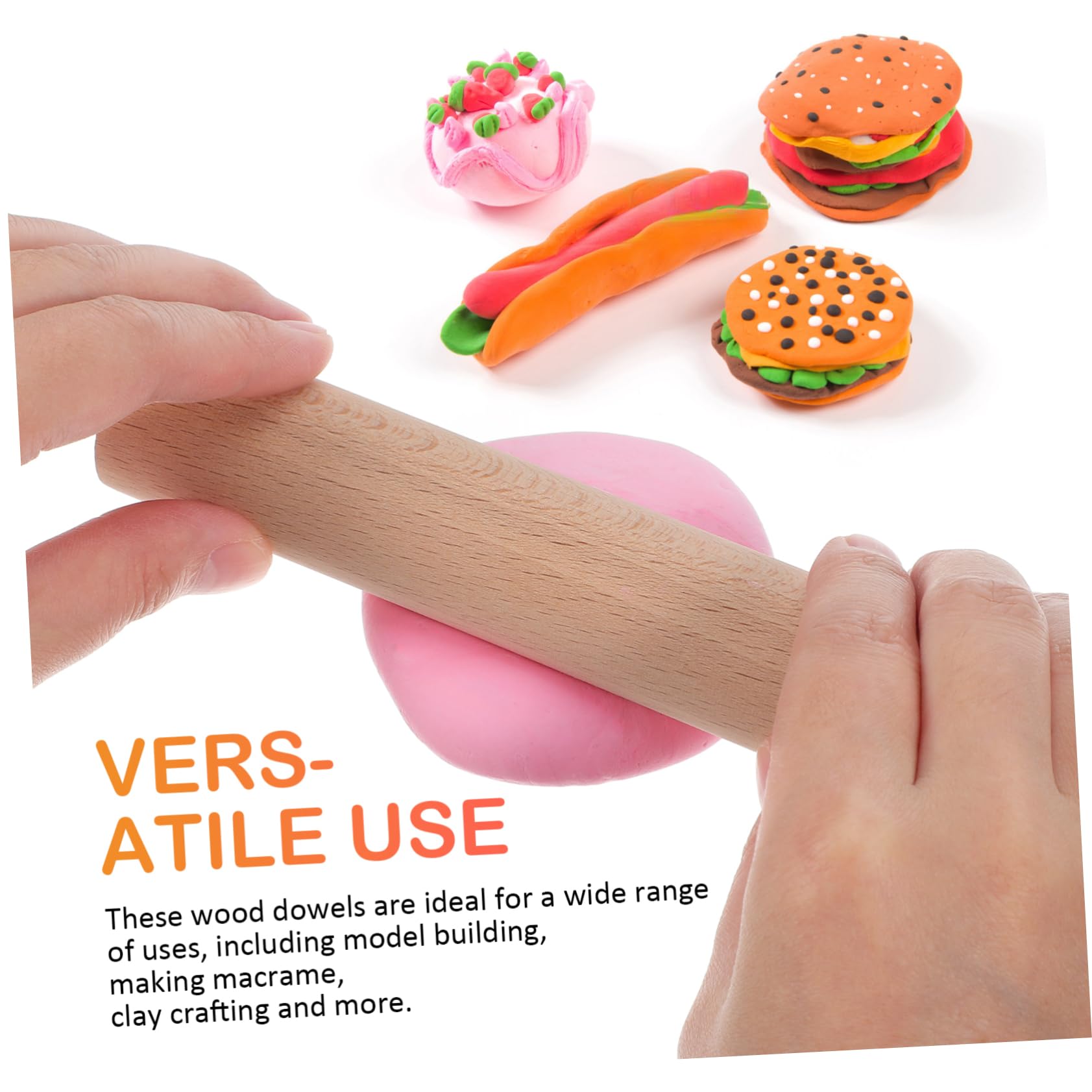 Uonlytech Lot de 12 Bâtonnets Ronds en Bois de Hêtre Beige, Antiéclats Prise en Main Confortable, Idéal pour Modelage et Travaux Manuels Rustiques