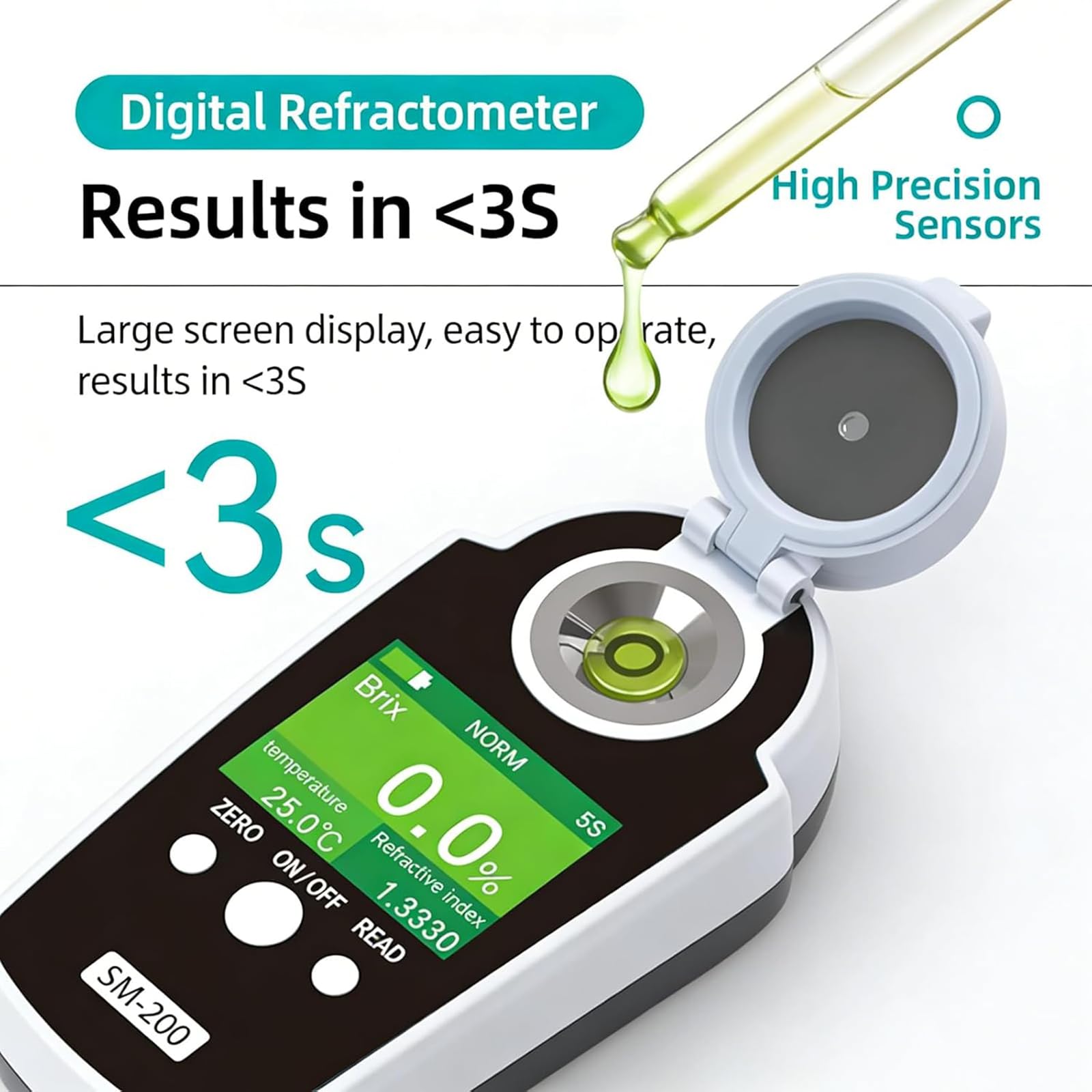 Refractómetro Digital 0 a 58% Brix para Medir La Concentración De Azúcar En Frutas, Amplio Rango con Compensación Automática De Temperatura (ATC), Precisión Ultraalta De ±0,2%, Pantalla LC