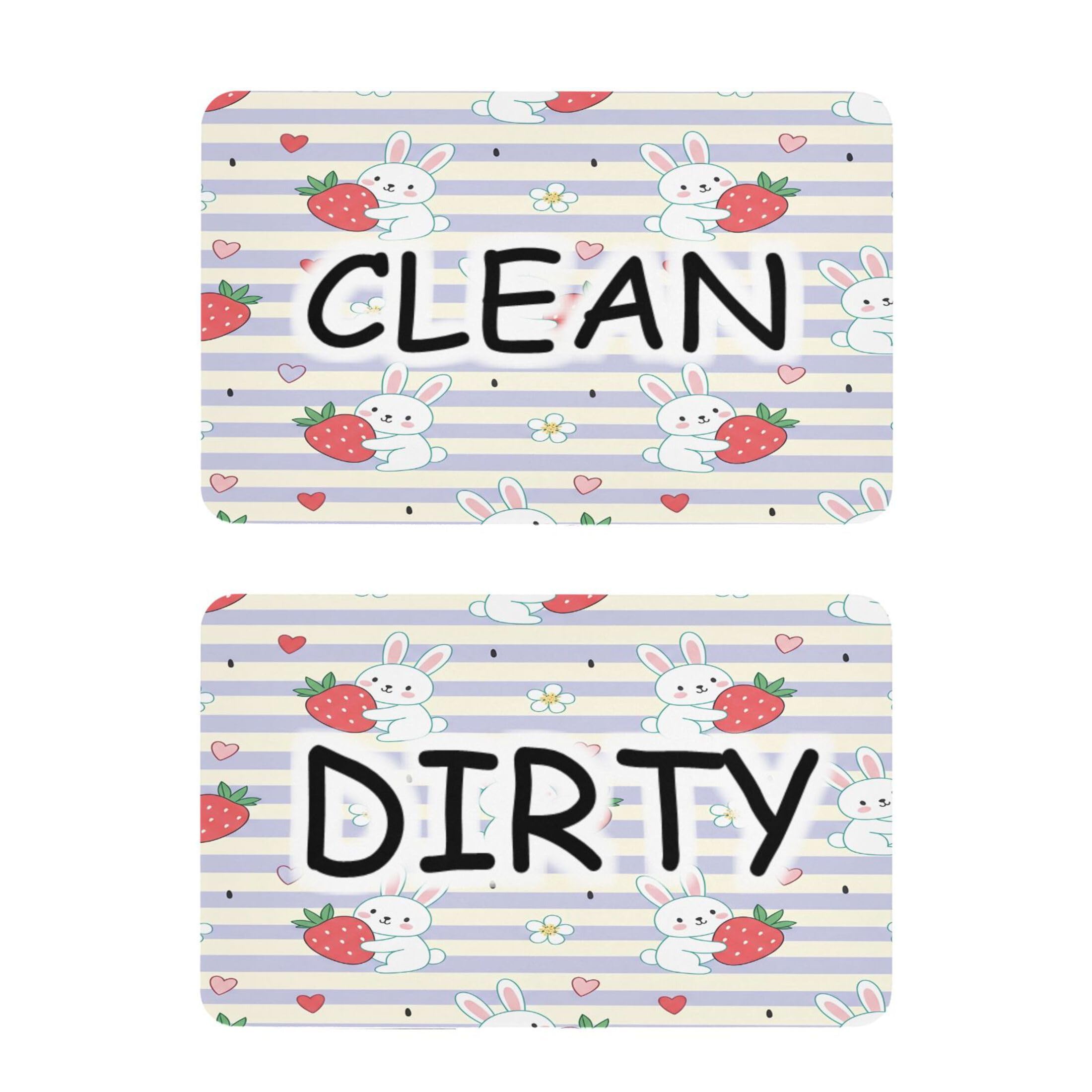 Kutsu Dishwasher Magnet Clean Dirty Sign Indicator, Bunny Strawberry Stripe Fridge Magnet, Easy to Read, 2 Pack