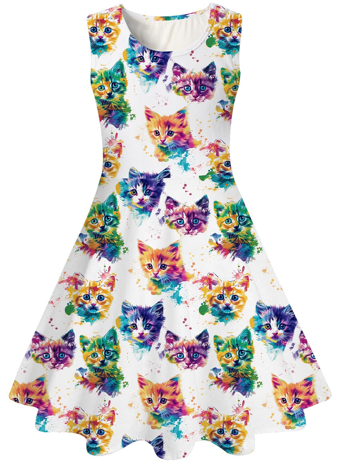 kids4ever Mädchen Kleid Ärmellos Sommerkleid Rundhals A-Linie Swing Kleid Meerjungfrau Galaxie Prinzessin Party Geburtstag 4-12 Jahre