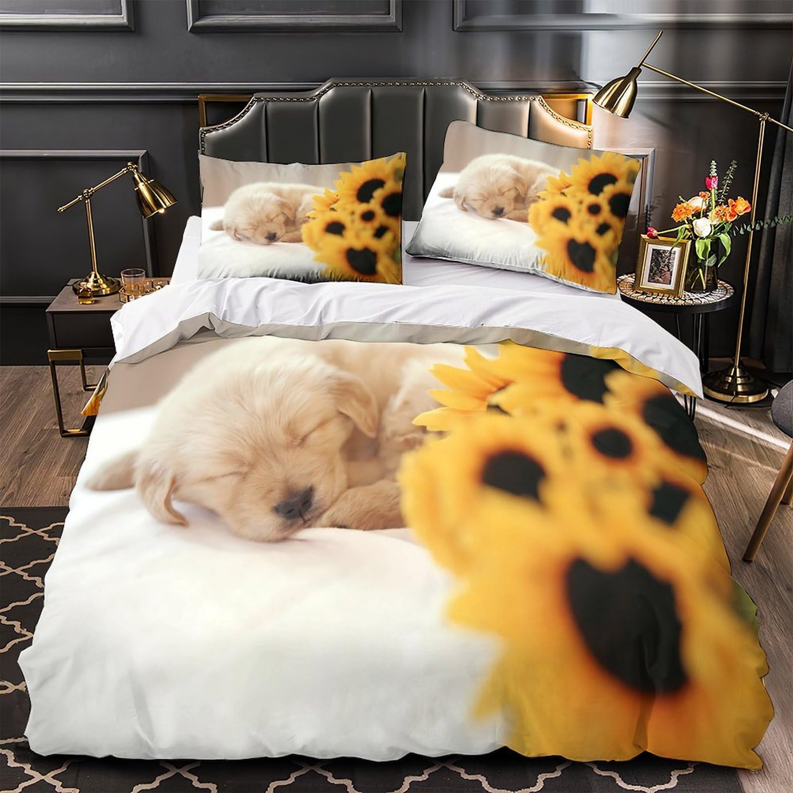 Housse de couette chiot parure lit imprimé 3D confortable léger