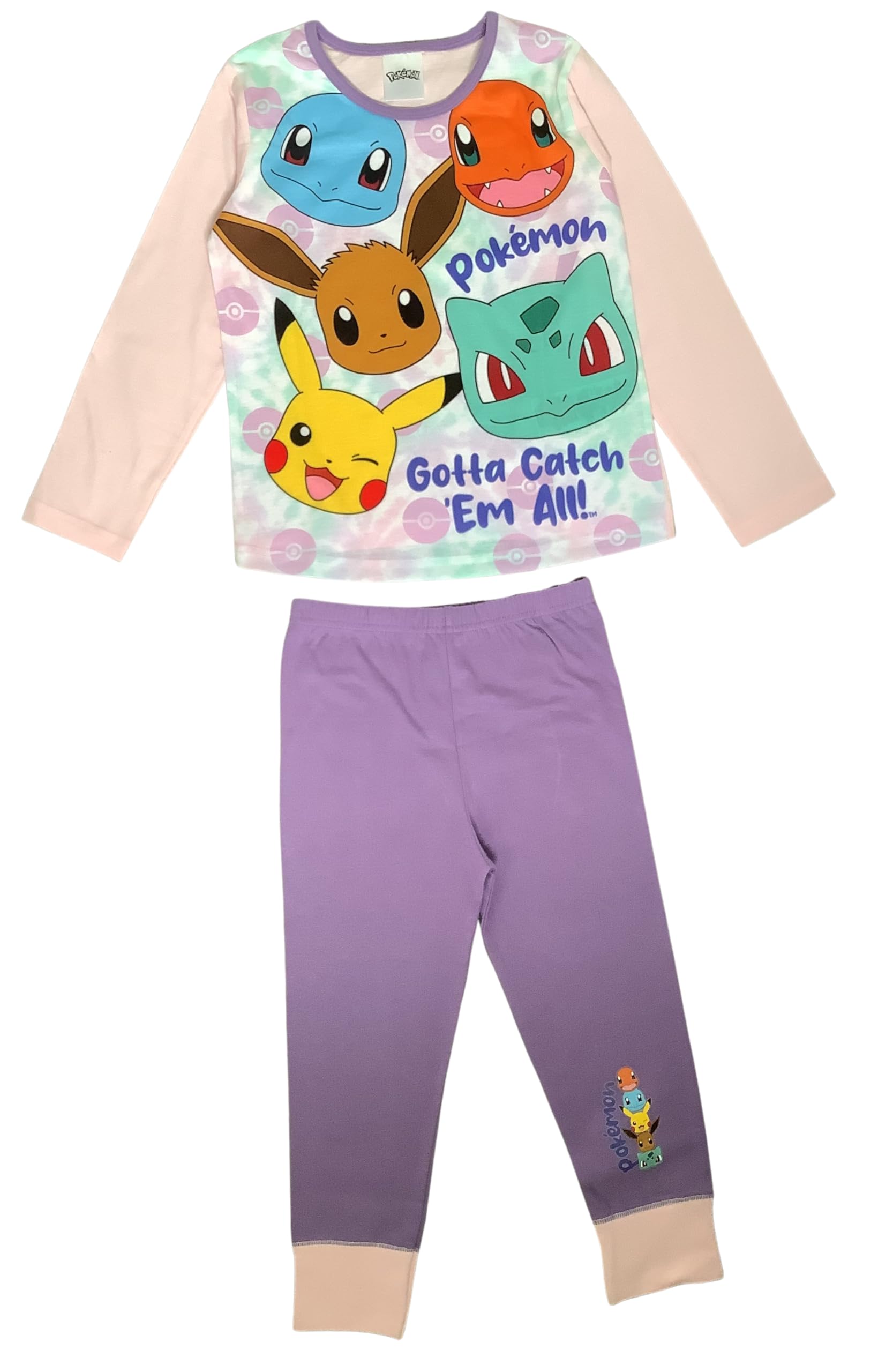 Pokémon, Girls 2 Piece Pyjamas Set Gotta Catch Em All!, Pink/Lilac, Age 5-6 Years