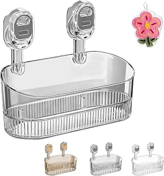 No-Drill Bathroom Suction Storage Box Large Capacity & Strong Load-Bearing, Heavy-Duty Shower Caddy & Bathroom Organizers, Removable Hanging Acryli Storage Basket For Shower Gray