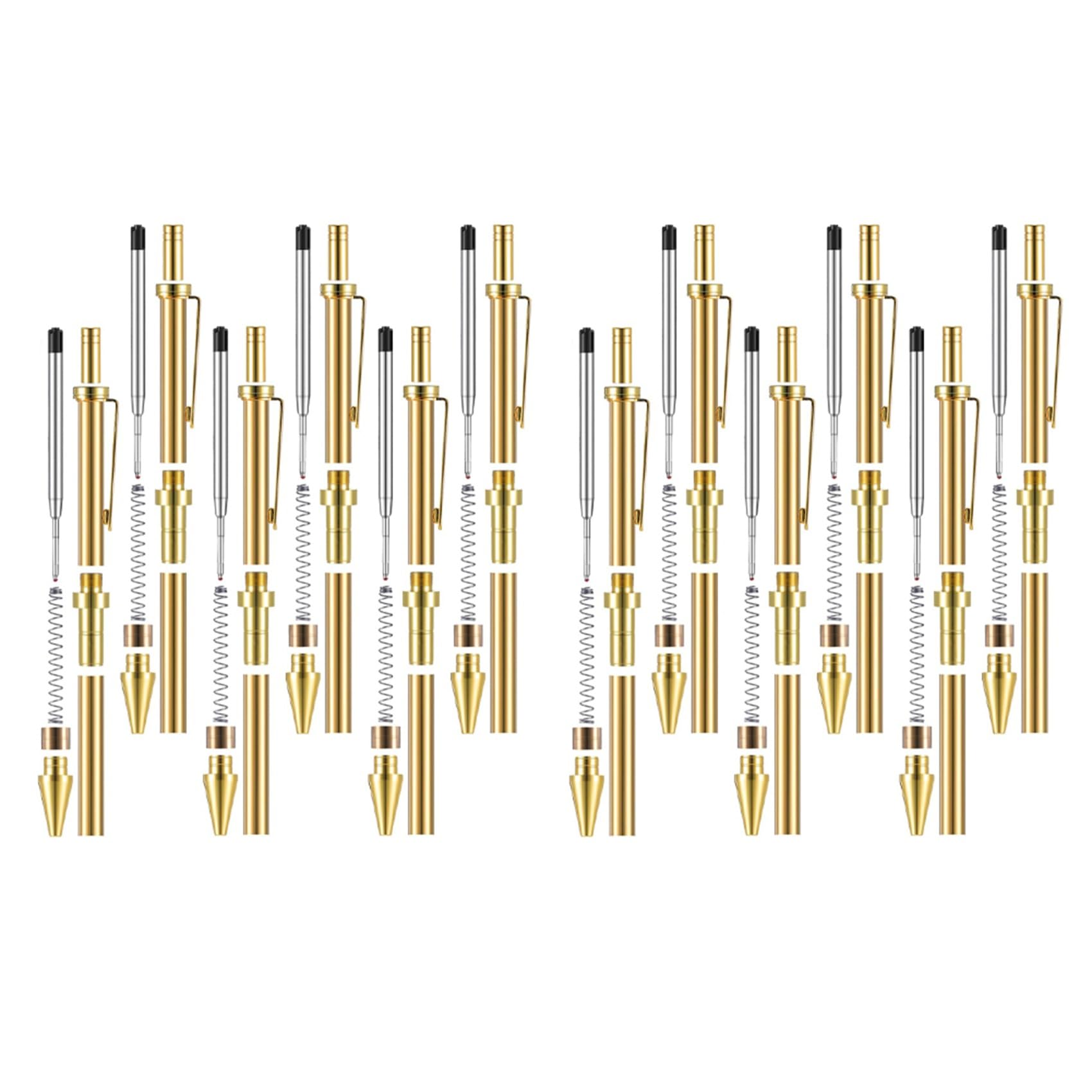 Ctrlzs Gold 12 Piece Retractable Pen Kit For Wood Turning 8Mm Click Pen Kit With Refills Lathe Turning Supplies For Pen Making Wood