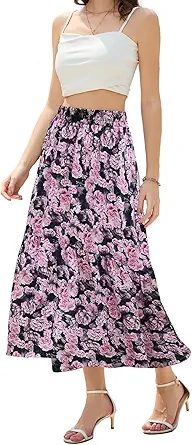 Maxi Skirts for Women with Pockets Long Midi Length Casual Skirt for Holiday