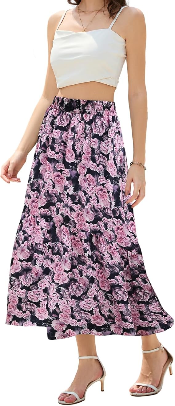 Maxi Skirts for Women with Pockets Long Midi Length Casual Skirt for Holiday