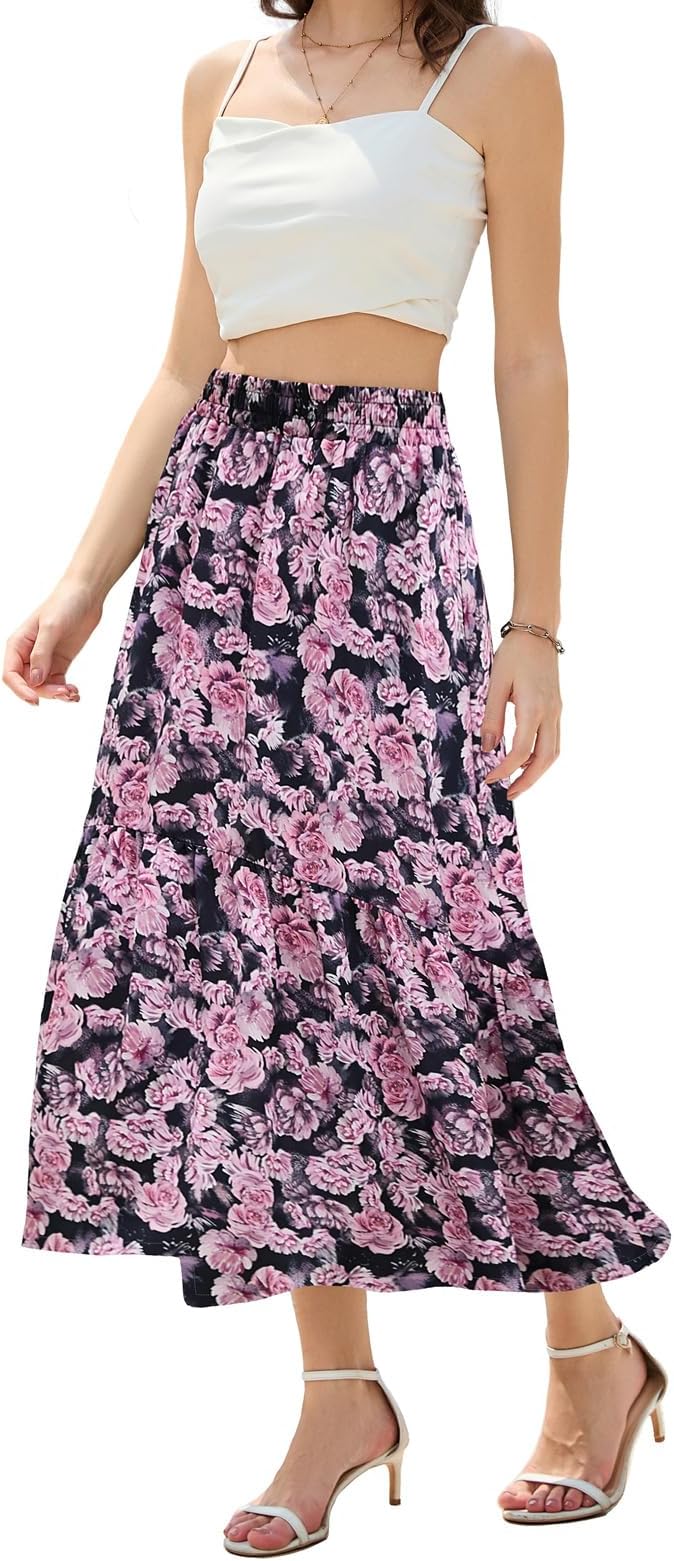 Maxi Skirts for Women with Pockets Long Midi Length Casual Skirt for Holiday