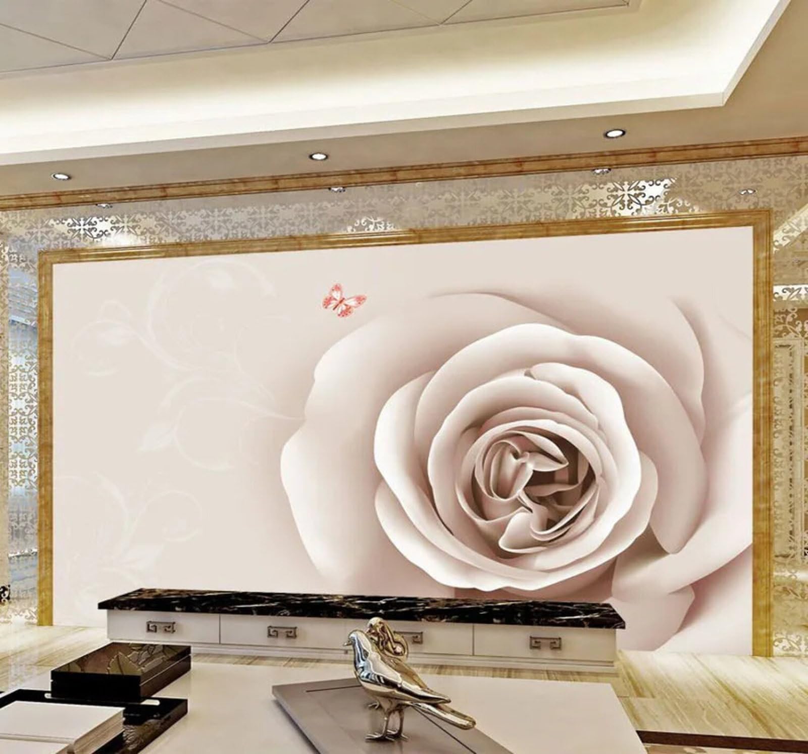 Minimalist Classic Beautiful Roses Butterflies 3D Wallpaper Easy Install Feature Office Living Room Sofa Bedroom TV Background Wall Decoration-350cm×256cm