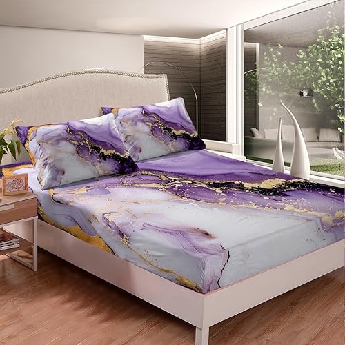 Miniatura 4 de Erosebridal Juego de sábanas de acuarela de mármol abstracto, tamaño individual, juego de sábanas con patrón de piedra, juego de cama de mármol con