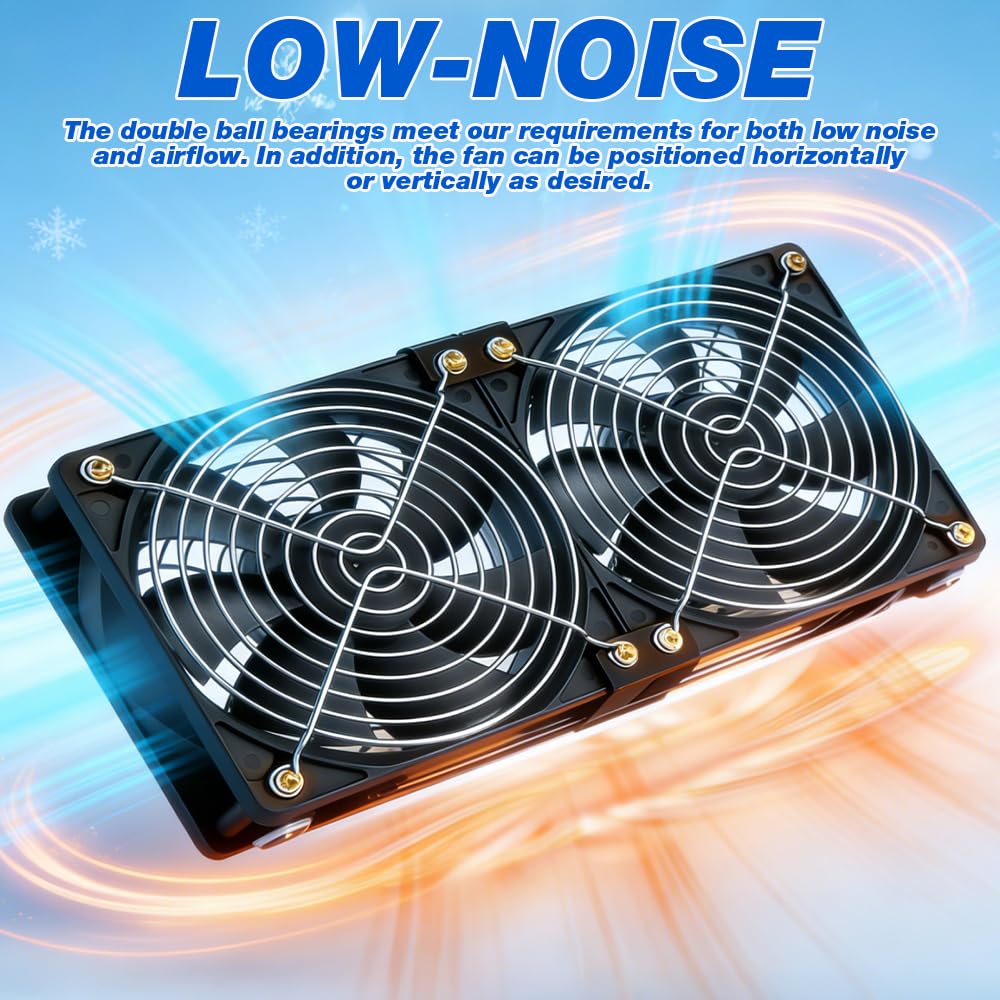 240mm PC Lüfter, 2x120mm Gehäuselüfter 12V PC-Lüfter mit Netzstecker & stufenlosem Drehzahlregler, 2700 RPM, Leiser Leistungsstarker PC Fans für Computer, Server, TV,Gaming-PC,AV Kabine,Router - 4