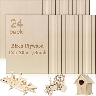 24 Pcs Baltic Birch Plywood,12 x 20x 1/8 Inch - 3mm Thick Birch Unfinished Wood for Crafts Laser Cutting & Engraving, School DIY Projects, Painting, Fretwork, CNC Cutting, and Wood Burning