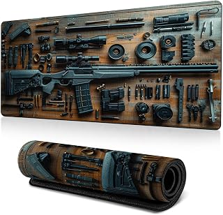 大型ゲーミングマウスパッド1点、クールな軍事兵器ビルド武器パーツディスプレイ、スタイリッシュなデスクプロテクター、ノンスリップゴム付き、ラップトップ&デスクトップ用、キーボードとマウスパッド用デスクマット