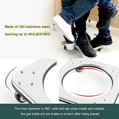 Miniatura 4 de KOBSAINF Base de cilindro de propano movible 304,Soporte de tanque de propano con rueda de freno, estante fijo de cilindro de gas de 5-30 ib para