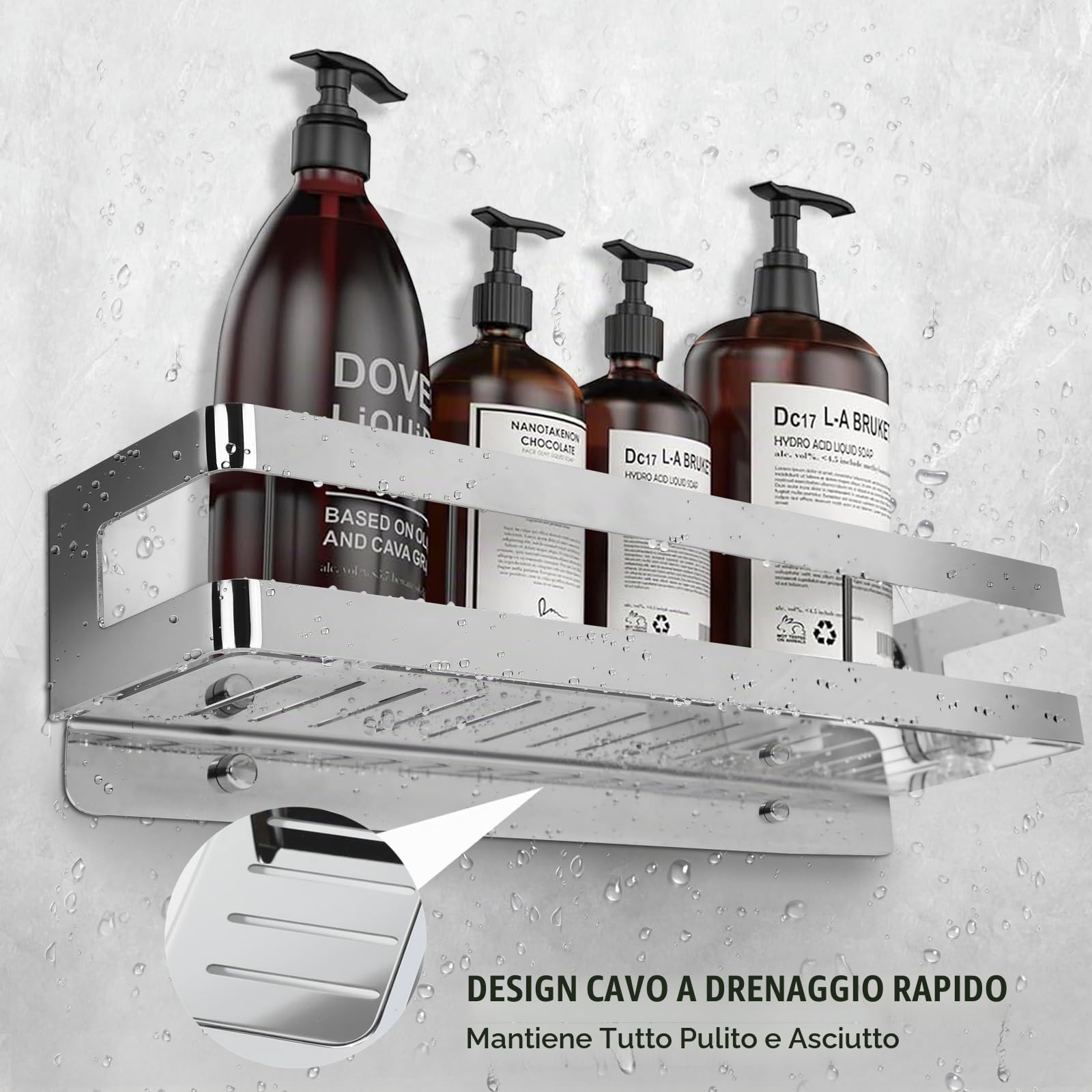 QL Mensola Doccia,Portaoggetti Doccia in Acciaio Inox SUS304,Mensole Bagno Design Minimalista,Cestino per Doccia 40CM,Cromo