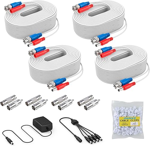 Miniatura 1 de ANNKE Cable de seguridad para cámara 4 cables de alimentación de video BNC todo en uno de 100 pies con CA a CC 12 V2 A y cable de alimentación