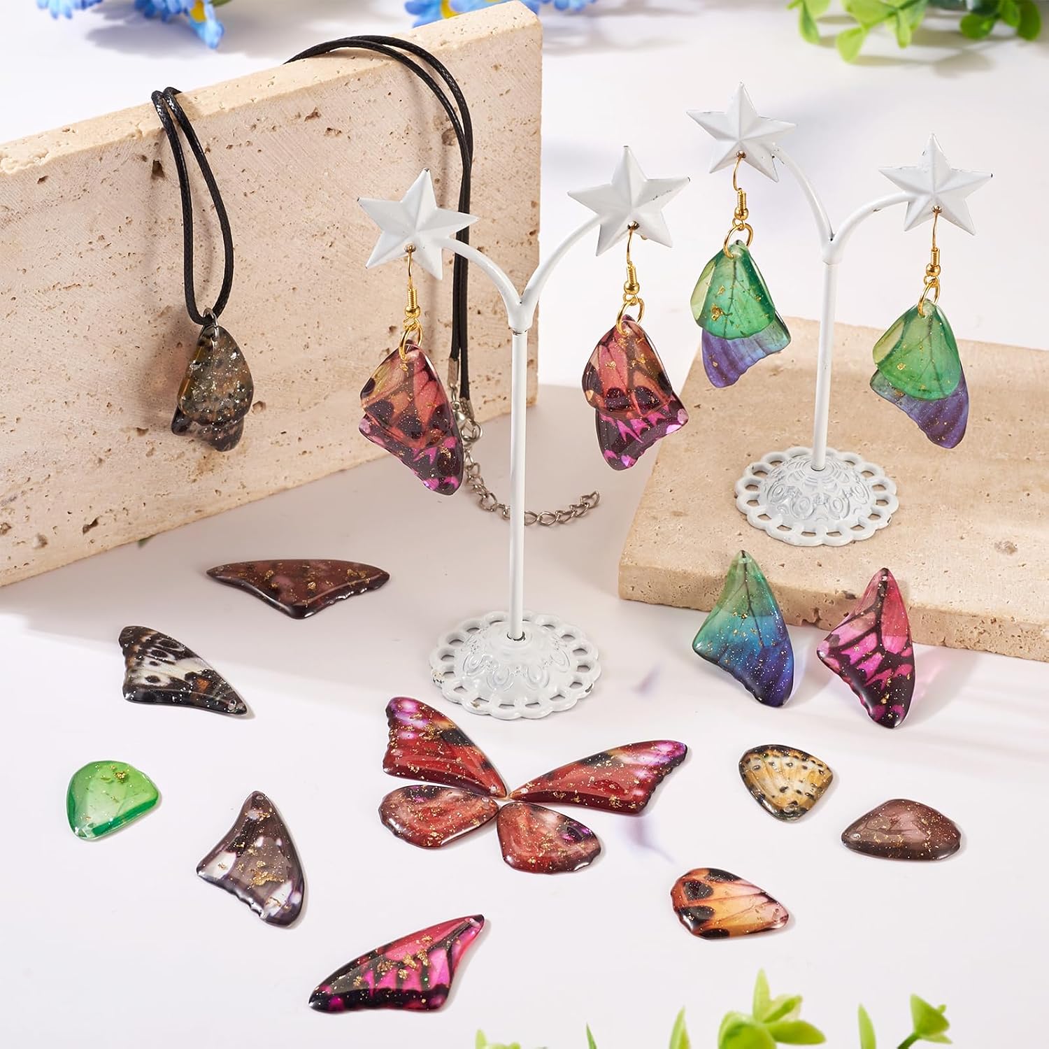Pandahall 24Pcs Resin Butterfly Wing Charms Artificial Dragonfly Wing Charms 6 Colors Animal Feather Pendants with Jump Rings Earring Hooks for Crafts Jewelry Making - Image 3