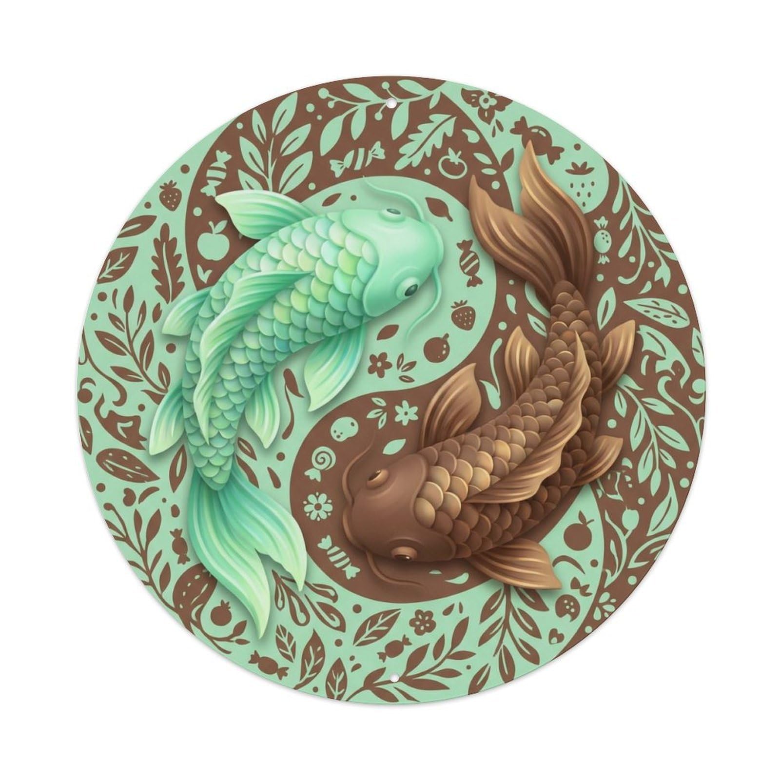 TaiChi Koi Fish Mint Chocolate Green Brown Sweet Fresh Metal sign