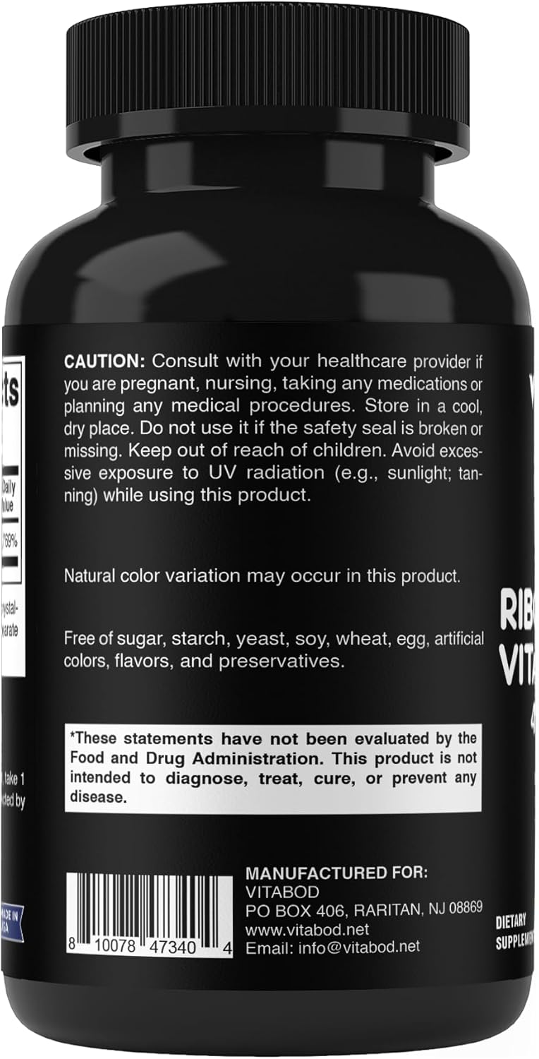 Vitamin B2 (Riboflavin) 400 mg 240 Vegetarian Capsules - Support Cellular Energy and Red Blood Cell Production - Image 9