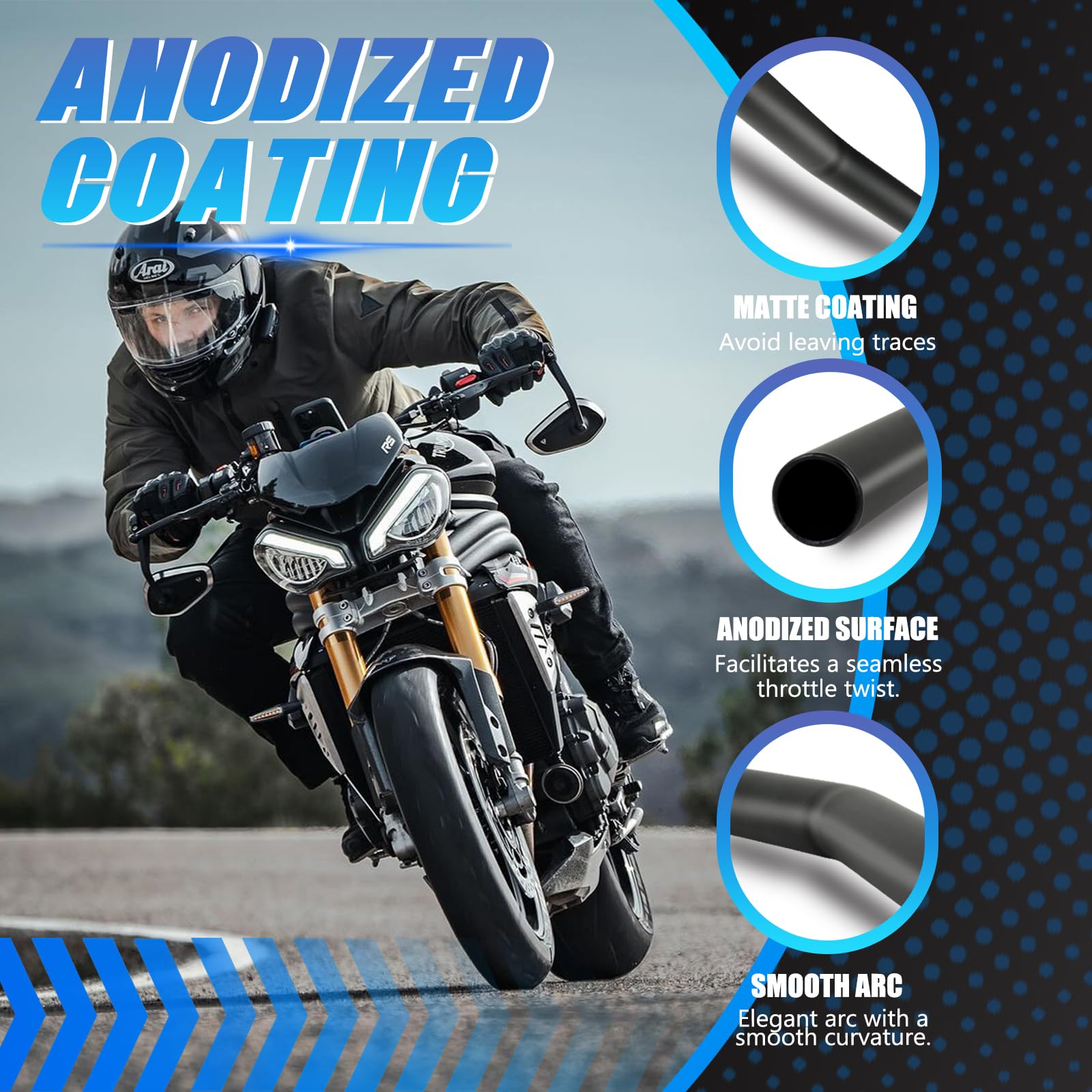 DREAMIZER Manubrio per Moto 7/8" 22mm Manubrio Curvatura Bassa Universale per Cafe Race Bobber Motocross Dirt Pit Bike ATV Ebike, Nero