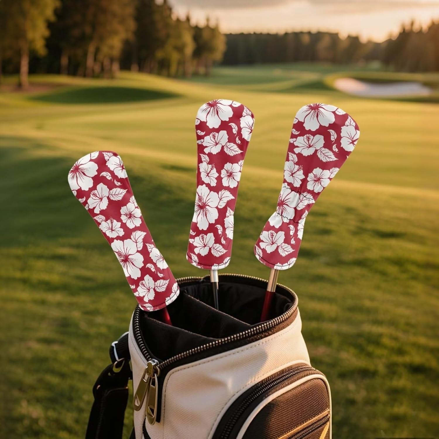 Cozeyat Womens Golf Club Head Covers Set Leather Golf Head Covers Waterproof Hybrid Woods Driver Headcovers with Elastic