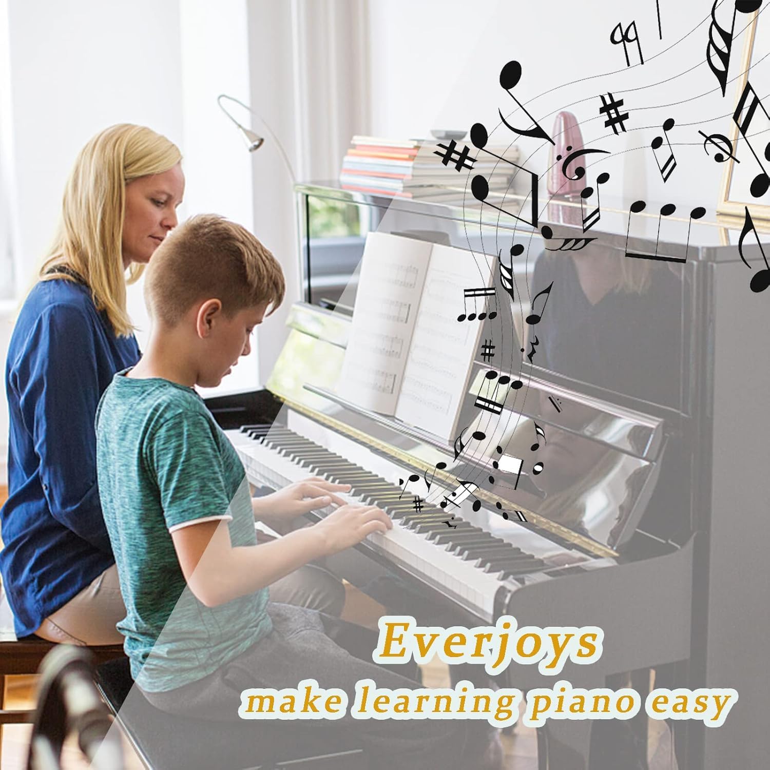 Guide de partitions de piano pour débutants - Étiquettes amovibles pour clavier de piano - Pour toutes les touches 88/61/54/49/37 - Pas besoin d'autocollants - Réutilisables - En silicone