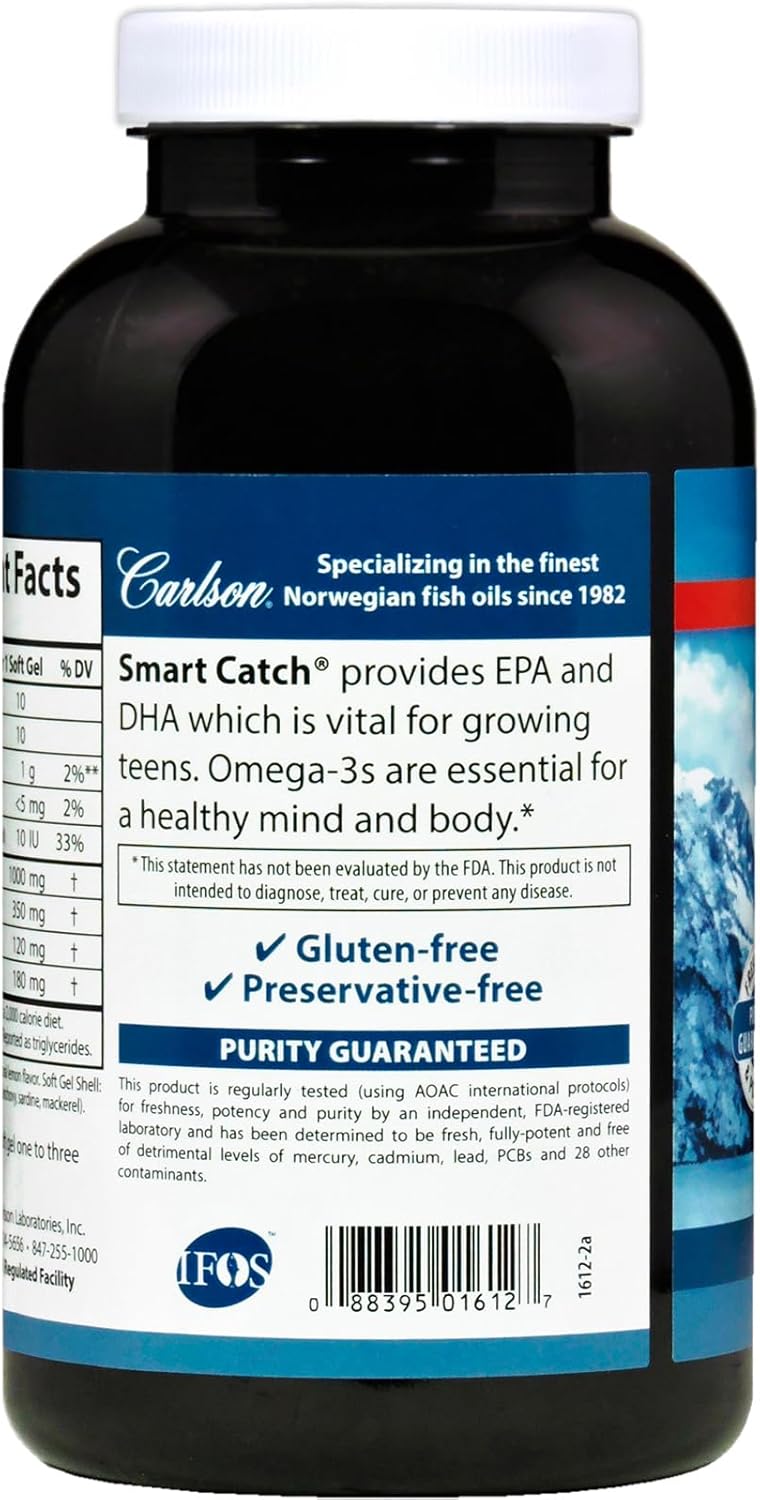 Carlson Teen's Smart Catch®, Natural Lemon, 180 Soft Gels