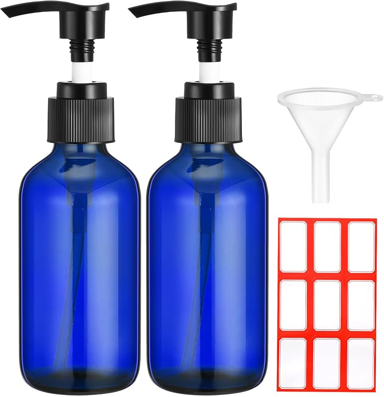 Fumete 2 Frascos de Vidro com Bomba 120 mL, Azul com Tampa Preta