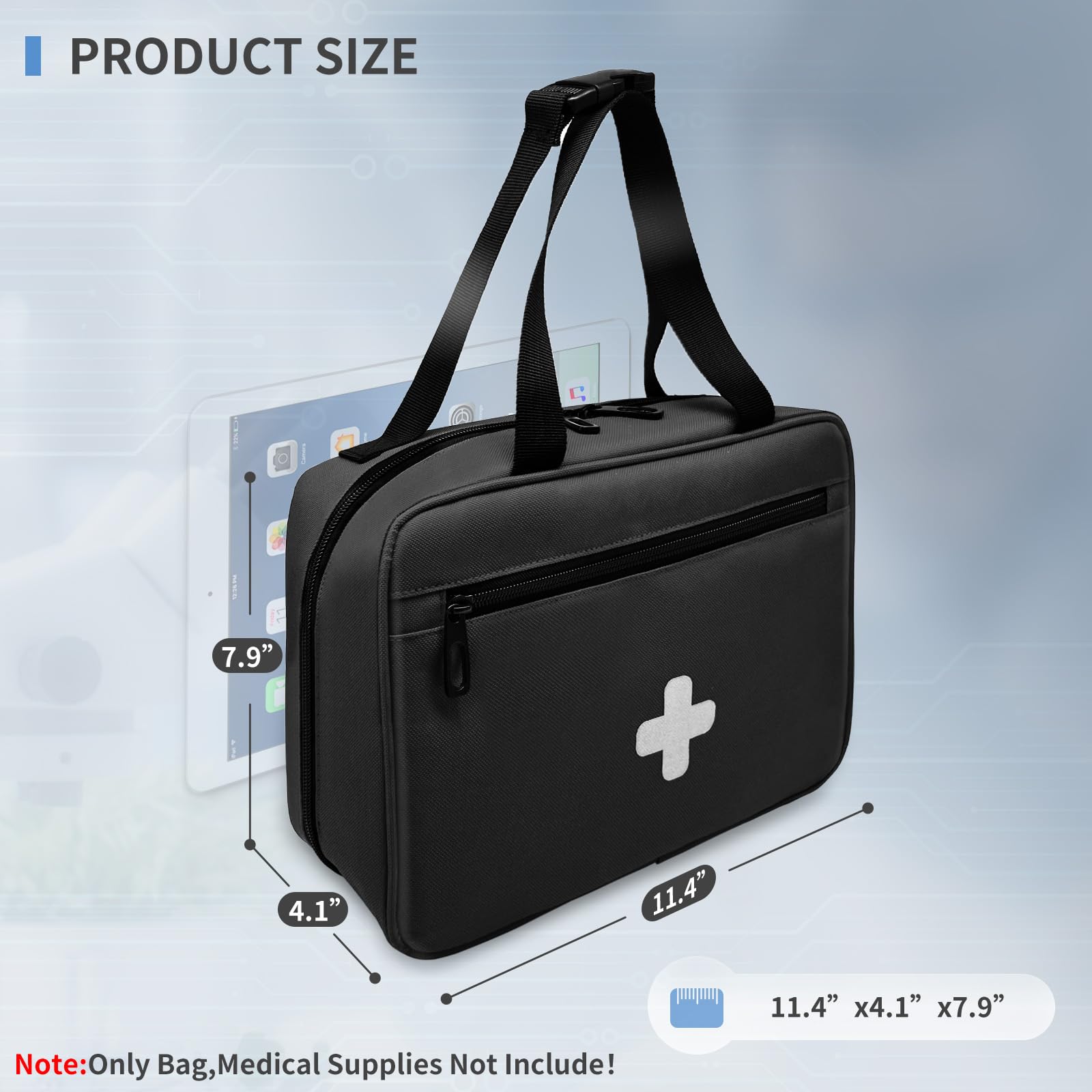 Bolsa de primeros auxilios de emergencia, organizador de suministros médicos compacto y portátil con múltiples compartimentos, ideal para viajes, camping, senderismo y uso doméstico (negro)