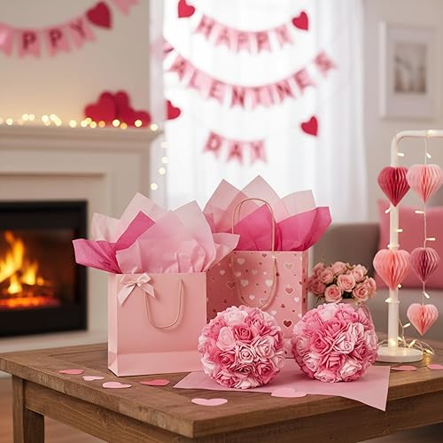 Miniatura 2 de Qilery 500 hojas de papel de seda rosa a granel para bolsas de regalo de 20 x 30 pulgadas, sin ácidos, hojas de papel de regalo para decoración del