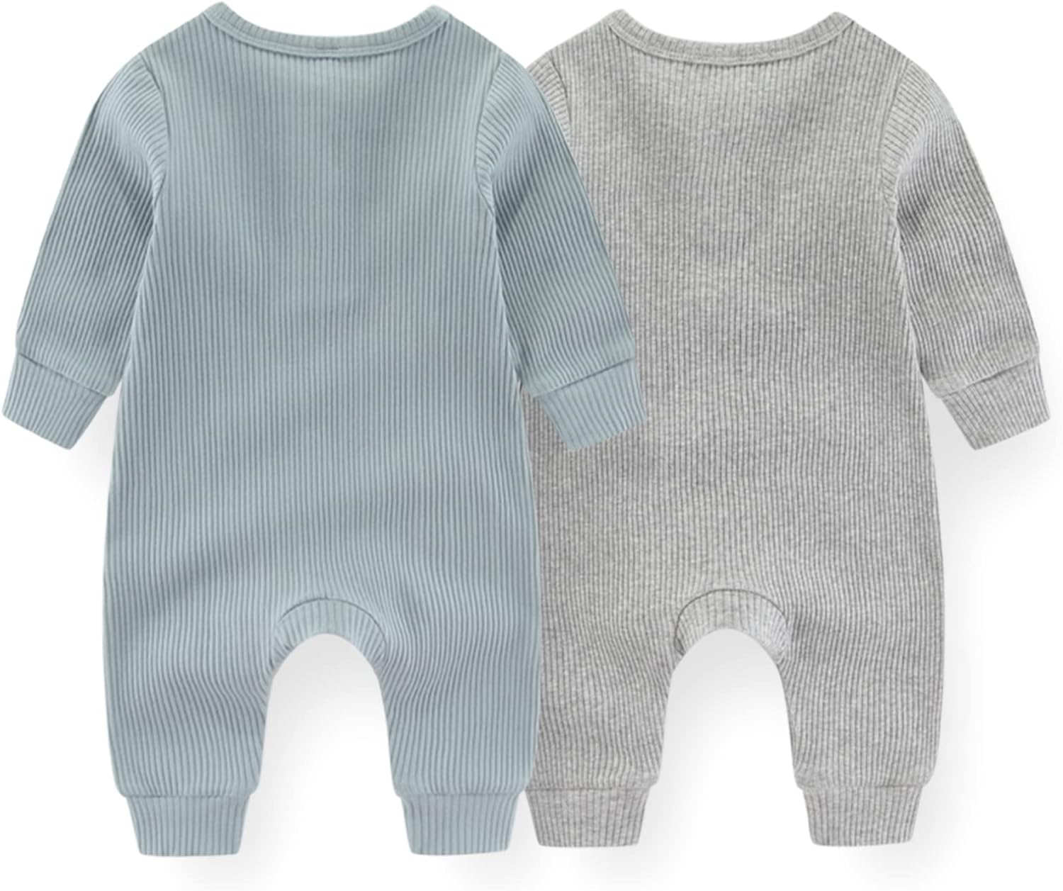 ZAV Solid Unisex Baby Boy Girl Rompers 2 Pack Long Sleeve Jumpsuits Infants Clothes Outfits